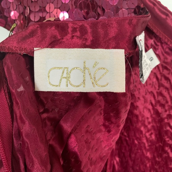 Cache magenta pink sequin halter tie dress Sz 6 - Picture 5 of 10